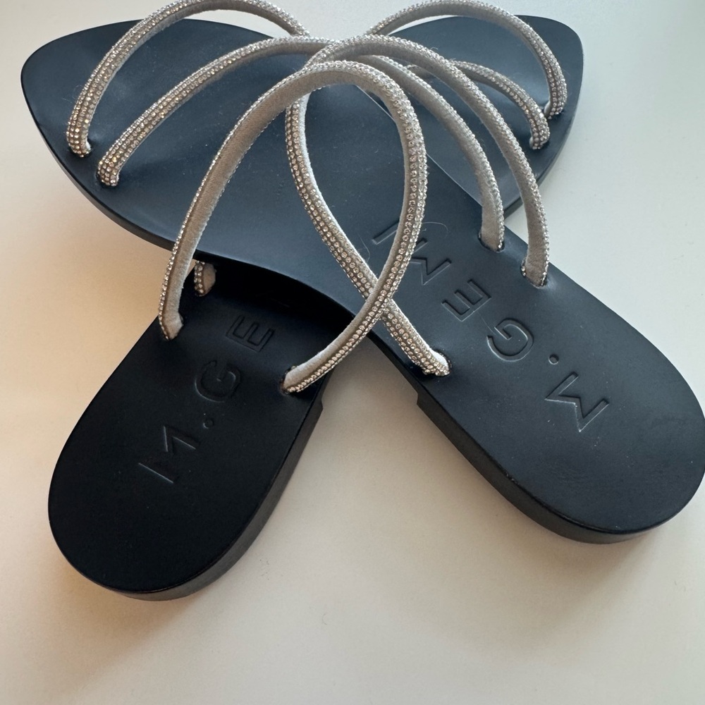 M. Gemi The Azzurra Black and Silver Sandals with Curved Straps Size 36